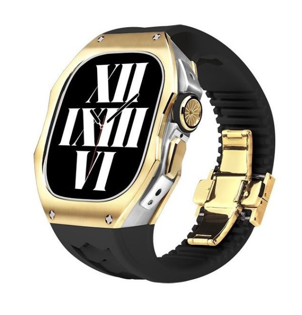 Apple Watch Ultra 49mm 金銀色鈦合金手錶殼(黑色錶冠+黑色橡膠錶帶) Apple Watch手錶殼,Apple Watch不鏽鋼殼,Apple Watch保護殼,Apple Watch鋁合金殼,Apple Watch鈦合金殼,Apple Watch碳纖維殼,Apple Watch透明錶殼,Apple Watch錶帶