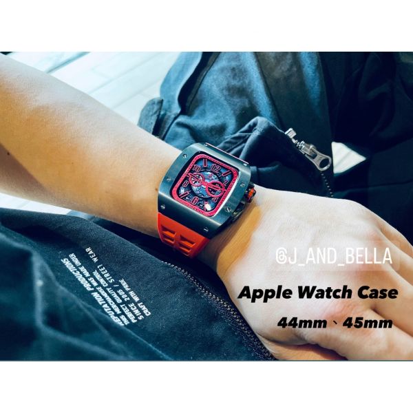 Apple Watch RSC 44mm、45mm 黑色不鏽鋼手錶殼(紅色錶冠+紅色橡膠錶帶) Apple Watch手錶殼,Apple Watch不鏽鋼殼,Apple Watch錶殼,Apple Watch保護殼,Apple Watch錶帶