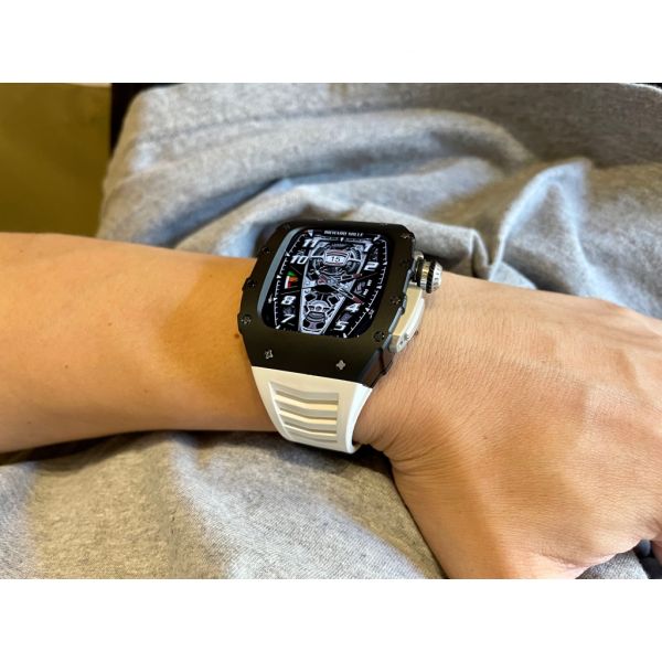 Apple Watch RSC-Aluminum alloy 44mm、45mm 黑色鋁合金手錶殼(白色錶冠+白色橡膠錶帶) Apple Watch手錶殼,Apple Watch不鏽鋼殼,Apple Watch保護殼,Apple Watch鋁合金殼,Apple Watch錶帶