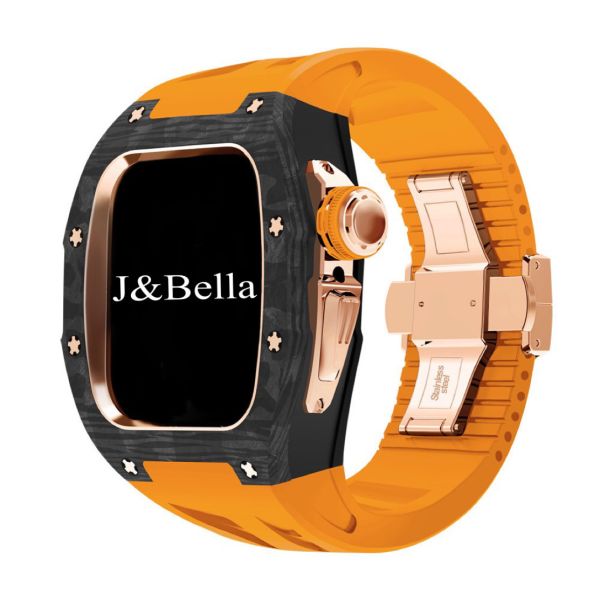 Apple Watch 10 RSC2-Carbon 46mm 黑玫瑰金色碳纖維手錶殼(橘色錶冠環+橘色橡膠錶帶) Apple Watch手錶殼,Apple Watch不鏽鋼殼,Apple Watch保護殼,Apple Watch鋁合金殼,Apple Watch鈦合金殼,Apple Watch碳纖維殼,Apple Watch石英纖維,Apple Watch透明錶殼,Apple Watch水晶錶殼,Apple Watch錶帶