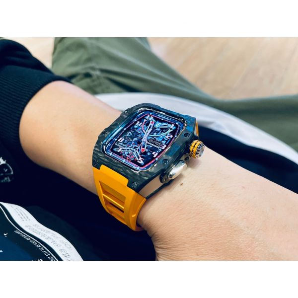 Apple Watch RSC-Carbon 44mm、45mm 黑色碳纖維銀框手錶殼(橘色錶冠雙環+橘色橡膠錶帶) Apple Watch手錶殼,Apple Watch不鏽鋼殼,Apple Watch保護殼,Apple Watch鋁合金殼,Apple Watch碳纖維殼,Apple Watch錶帶