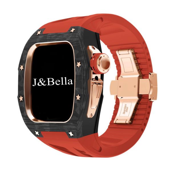 Apple Watch 10 RSC2-Carbon 46mm 黑玫瑰金色碳纖維手錶殼(紅色錶冠環+紅色橡膠錶帶) Apple Watch手錶殼,Apple Watch不鏽鋼殼,Apple Watch保護殼,Apple Watch鋁合金殼,Apple Watch鈦合金殼,Apple Watch碳纖維殼,Apple Watch石英纖維,Apple Watch透明錶殼,Apple Watch水晶錶殼,Apple Watch錶帶