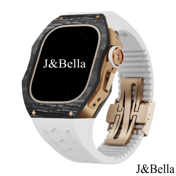 Apple Watch Ultra 49mm 黑金色碳纖維手錶殼(白色錶冠+白色橡膠錶帶) Apple Watch手錶殼,Apple Watch不鏽鋼殼,Apple Watch保護殼,Apple Watch鋁合金殼,Apple Watch碳纖維殼,Apple Watch透明錶殼,Apple Watch錶帶