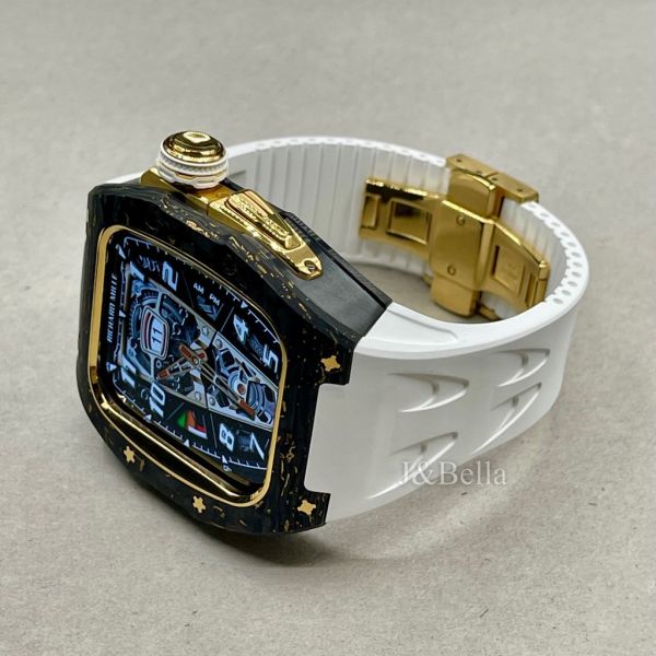 Apple Watch RSC2-Carbon 46mm 黑金色碳纖維手錶殼(白色錶冠環+白色橡膠錶帶) Apple Watch手錶殼,Apple Watch不鏽鋼殼,Apple Watch保護殼,Apple Watch鋁合金殼,Apple Watch鈦合金殼,Apple Watch碳纖維殼,Apple Watch石英纖維,Apple Watch透明錶殼,Apple Watch水晶錶殼,Apple Watch錶帶