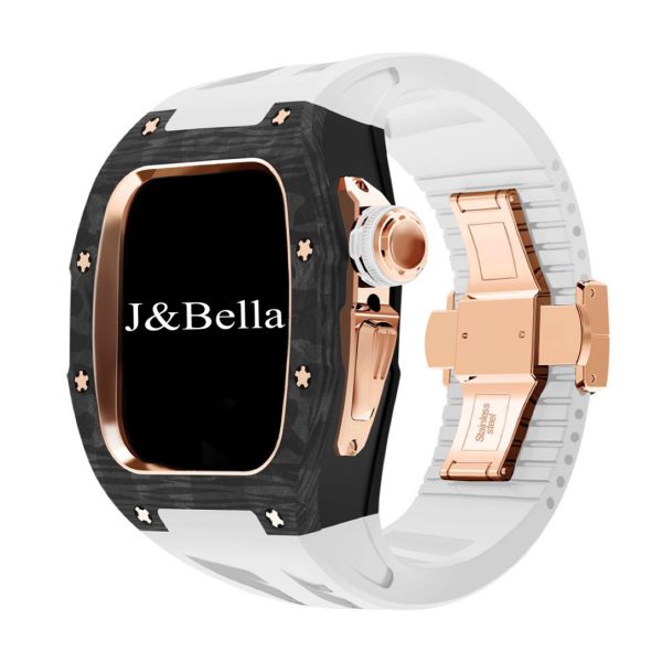 Apple Watch RSC2-Carbon 46mm 黑玫瑰金色碳纖維手錶殼(白色錶冠環+白色橡膠錶帶) Apple Watch手錶殼,Apple Watch不鏽鋼殼,Apple Watch保護殼,Apple Watch鋁合金殼,Apple Watch鈦合金殼,Apple Watch碳纖維殼,Apple Watch石英纖維,Apple Watch透明錶殼,Apple Watch水晶錶殼,Apple Watch錶帶
