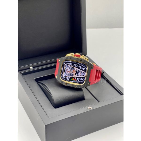 Apple Watch RSC3-Carbon 44mm、45mm 黑金色碳纖維手錶殼(紅色錶冠環+紅色橡膠錶帶) Apple Watch手錶殼,Apple Watch不鏽鋼殼,Apple Watch保護殼,Apple Watch鋁合金殼,Apple Watch鈦合金殼,Apple Watch碳纖維殼,Apple Watch透明錶殼,Apple Watch錶帶