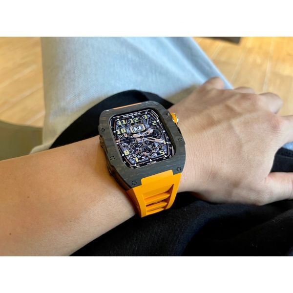 Apple Watch RSC-Carbon 44mm、45mm 黑色碳纖維手錶殼(橘色錶冠+橘色橡膠錶帶) Apple Watch手錶殼,Apple Watch不鏽鋼殼,Apple Watch錶殼,Apple Watch保護殼,Apple Watch錶帶