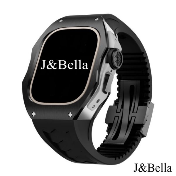 Apple Watch Ultra 49mm 黑銀鈦合金手錶殼(黑色錶冠+黑色膠錶帶) Apple Watch手錶殼,Apple Watch不鏽鋼殼,Apple Watch保護殼,Apple Watch鋁合金殼,Apple Watch鈦合金殼,Apple Watch碳纖維殼,Apple Watch透明錶殼,Apple Watch錶帶