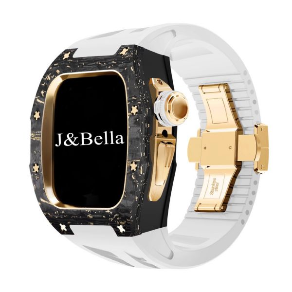 Apple Watch RSC2-Carbon 46mm 黑金色碳纖維手錶殼(白色錶冠環+白色橡膠錶帶) Apple Watch手錶殼,Apple Watch不鏽鋼殼,Apple Watch保護殼,Apple Watch鋁合金殼,Apple Watch鈦合金殼,Apple Watch碳纖維殼,Apple Watch石英纖維,Apple Watch透明錶殼,Apple Watch水晶錶殼,Apple Watch錶帶