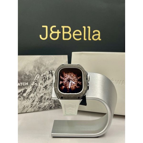 Apple Watch Ultra 49mm 黑色碳纖維手錶殼(白色錶冠+白色橡膠錶帶) Apple Watch手錶殼,Apple Watch不鏽鋼殼,Apple Watch保護殼,Apple Watch鋁合金殼,Apple Watch碳纖維殼,Apple Watch透明錶殼,Apple Watch錶帶
