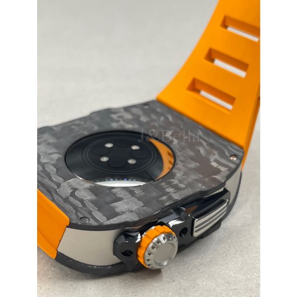 Apple Watch RSC-Carbon 44mm、45mm 黑色碳纖維手錶殼(橘色錶冠+橘色橡膠錶帶) Apple Watch手錶殼,Apple Watch不鏽鋼殼,Apple Watch錶殼,Apple Watch保護殼,Apple Watch錶帶