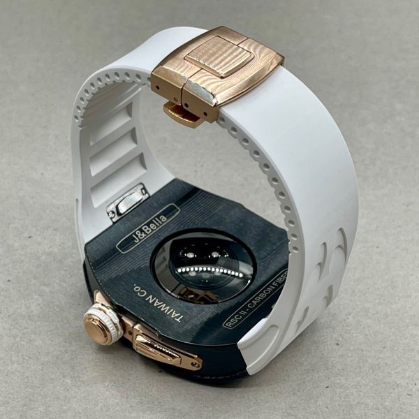 Apple Watch RSC2-Carbon 46mm 黑玫瑰金色碳纖維手錶殼(白色錶冠環+白色橡膠錶帶) Apple Watch手錶殼,Apple Watch不鏽鋼殼,Apple Watch保護殼,Apple Watch鋁合金殼,Apple Watch鈦合金殼,Apple Watch碳纖維殼,Apple Watch石英纖維,Apple Watch透明錶殼,Apple Watch水晶錶殼,Apple Watch錶帶