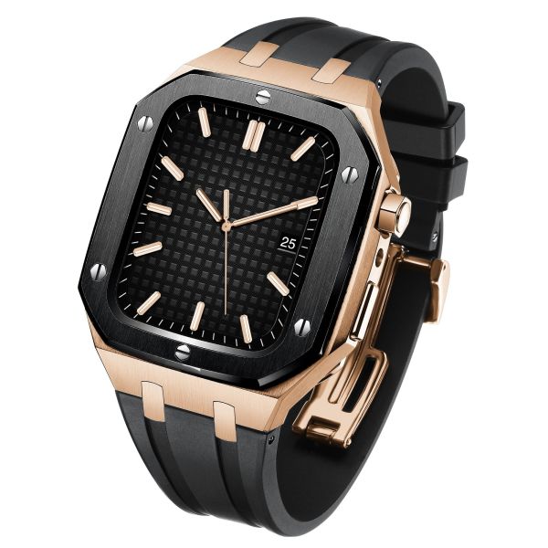 〔福利品〕Apple Watch 44mm、45mm 玫瑰金黑框手錶殼-特製款 Apple Watch手錶殼,Apple Watch不鏽鋼殼,Apple Watch錶殼,Apple Watch保護殼,Apple Watch錶帶