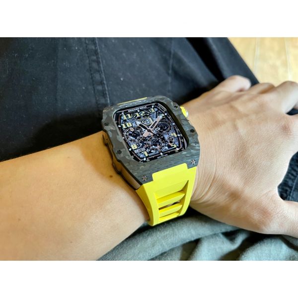 Apple Watch RSC-Carbon 44mm、45mm 黑色碳纖維手錶殼(黃色錶冠+黃色橡膠錶帶) Apple Watch手錶殼,Apple Watch不鏽鋼殼,Apple Watch錶殼,Apple Watch保護殼,Apple Watch錶帶