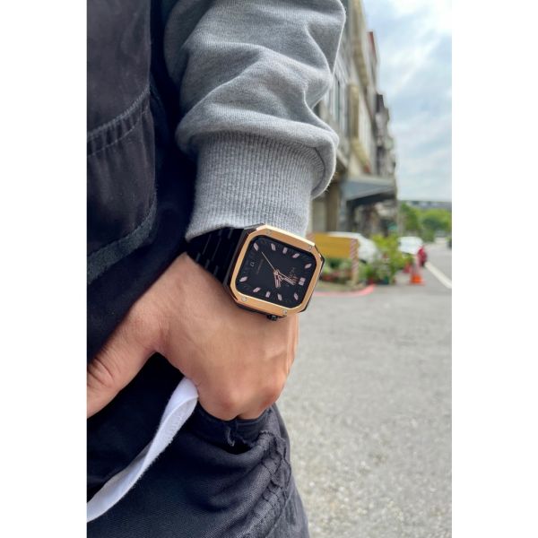 Apple Watch 40mm、41mm、45mm 黑色-玫瑰金框不鏽鋼手錶殼 Apple Watch手錶殼,Apple Watch不鏽鋼殼,Apple Watch錶殼,Apple Watch保護殼,Apple Watch錶帶