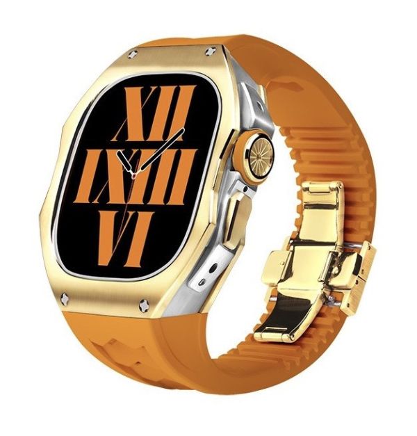 Apple Watch Ultra 49mm 金銀色鈦合金手錶殼(橙色錶冠+橙色橡膠錶帶) Apple Watch手錶殼,Apple Watch不鏽鋼殼,Apple Watch保護殼,Apple Watch鋁合金殼,Apple Watch鈦合金殼,Apple Watch碳纖維殼,Apple Watch透明錶殼,Apple Watch錶帶