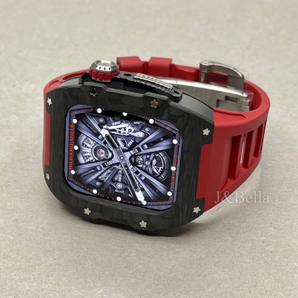 Apple Watch RSC-Carbon 44mm、45mm 黑色碳纖維手錶殼(紅色錶冠+紅色橡膠錶帶) Apple Watch手錶殼,Apple Watch不鏽鋼殼,Apple Watch錶殼,Apple Watch保護殼,Apple Watch錶帶