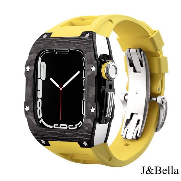 Apple Watch RSC-Carbon 44mm、45mm 黑色碳纖維手錶殼(黃色錶冠+黃色橡膠錶帶) Apple Watch手錶殼,Apple Watch不鏽鋼殼,Apple Watch錶殼,Apple Watch保護殼,Apple Watch錶帶