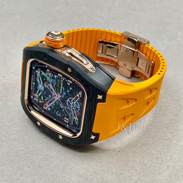 Apple Watch 10 RSC2-Carbon 46mm 黑玫瑰金色碳纖維手錶殼(橘色錶冠環+橘色橡膠錶帶) Apple Watch手錶殼,Apple Watch不鏽鋼殼,Apple Watch保護殼,Apple Watch鋁合金殼,Apple Watch鈦合金殼,Apple Watch碳纖維殼,Apple Watch石英纖維,Apple Watch透明錶殼,Apple Watch水晶錶殼,Apple Watch錶帶