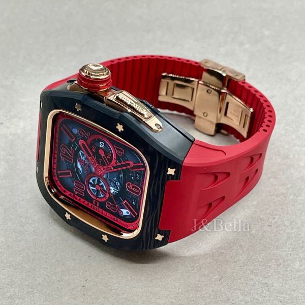 Apple Watch 10 RSC2-Carbon 46mm 黑玫瑰金色碳纖維手錶殼(紅色錶冠環+紅色橡膠錶帶) Apple Watch手錶殼,Apple Watch不鏽鋼殼,Apple Watch保護殼,Apple Watch鋁合金殼,Apple Watch鈦合金殼,Apple Watch碳纖維殼,Apple Watch石英纖維,Apple Watch透明錶殼,Apple Watch水晶錶殼,Apple Watch錶帶
