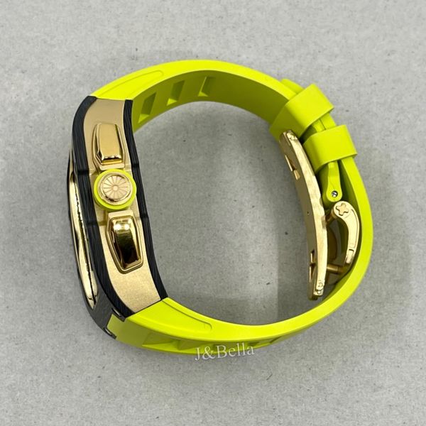 Apple Watch RSC3-Carbon 44mm、45mm 黑金色碳纖維手錶殼(檸檬黃色錶冠環+檸檬黃色橡膠錶帶) Apple Watch手錶殼,Apple Watch不鏽鋼殼,Apple Watch保護殼,Apple Watch鋁合金殼,Apple Watch鈦合金殼,Apple Watch碳纖維殼,Apple Watch透明錶殼,Apple Watch錶帶