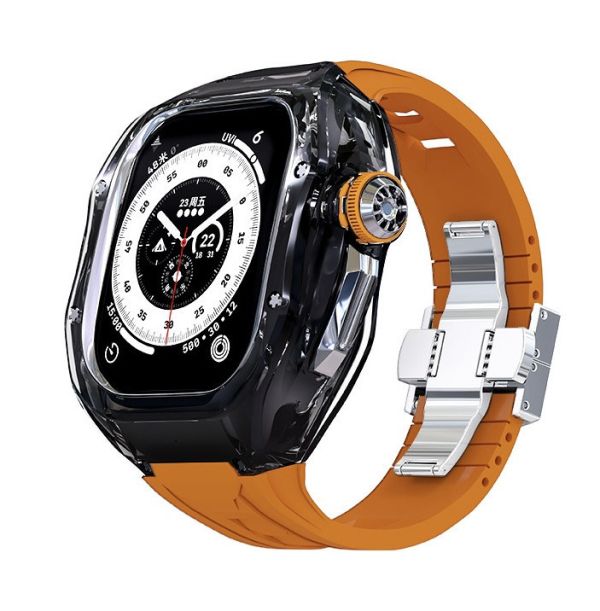 Apple Watch TR90 Case Ultra 49mm 黑色朔膠鈦透明手錶殼(橘色錶帶) Apple Watch手錶殼,Apple Watch不鏽鋼殼,Apple Watch保護殼,Apple Watch鋁合金殼,Apple Watch鈦合金殼,Apple Watch碳纖維殼,Apple Watch石英纖維,Apple Watch透明錶殼,Apple Watch水晶錶殼,Apple Watch錶帶