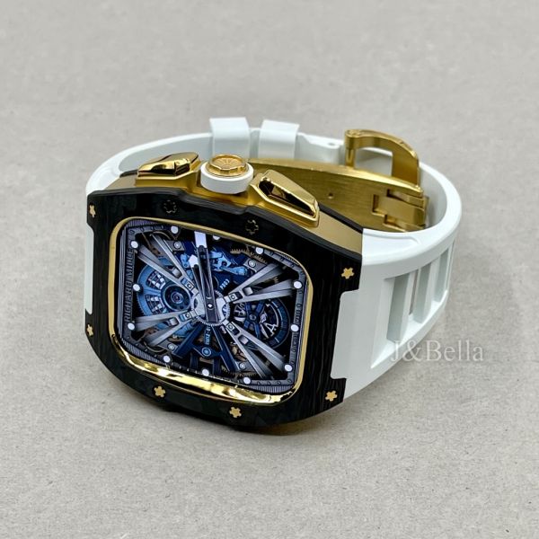 Apple Watch RSC3-Carbon 44mm、45mm 黑金色碳纖維手錶殼(白色錶冠環+白色橡膠錶帶) Apple Watch手錶殼,Apple Watch不鏽鋼殼,Apple Watch保護殼,Apple Watch鋁合金殼,Apple Watch鈦合金殼,Apple Watch碳纖維殼,Apple Watch透明錶殼,Apple Watch錶帶