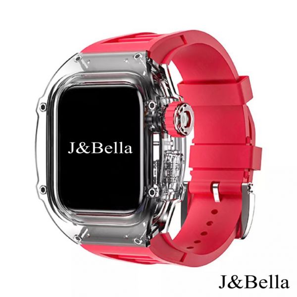 Apple Watch Ice Case 44mm、45mm 透明手錶殼(紅色錶帶) Apple Watch手錶殼,Apple Watch不鏽鋼殼,Apple Watch保護殼,Apple Watch鋁合金殼,Apple Watch透明錶殼,Apple Watch錶帶