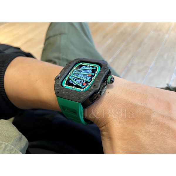 Apple Watch RSC-Carbon Ultra 49mm 黑色碳纖維手錶殼(綠色錶冠+綠色橡膠錶帶) Apple Watch手錶殼,Apple Watch不鏽鋼殼,Apple Watch保護殼,Apple Watch鋁合金殼,Apple Watch碳纖維殼,Apple Watch透明錶殼,Apple Watch錶帶