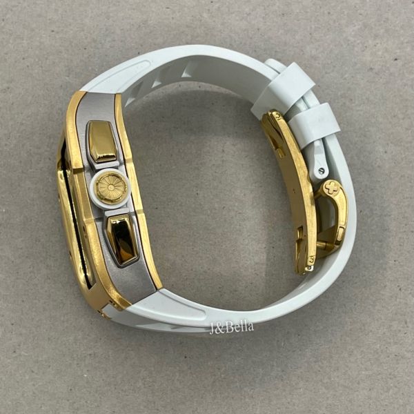 Apple Watch RSC3-Titanium 44mm、45mm 金銀色鈦合金手錶殼(白色錶冠環+白色橡膠錶帶) Apple Watch手錶殼,Apple Watch不鏽鋼殼,Apple Watch保護殼,Apple Watch鋁合金殼,Apple Watch鈦合金殼,Apple Watch碳纖維殼,Apple Watch透明錶殼,Apple Watch錶帶