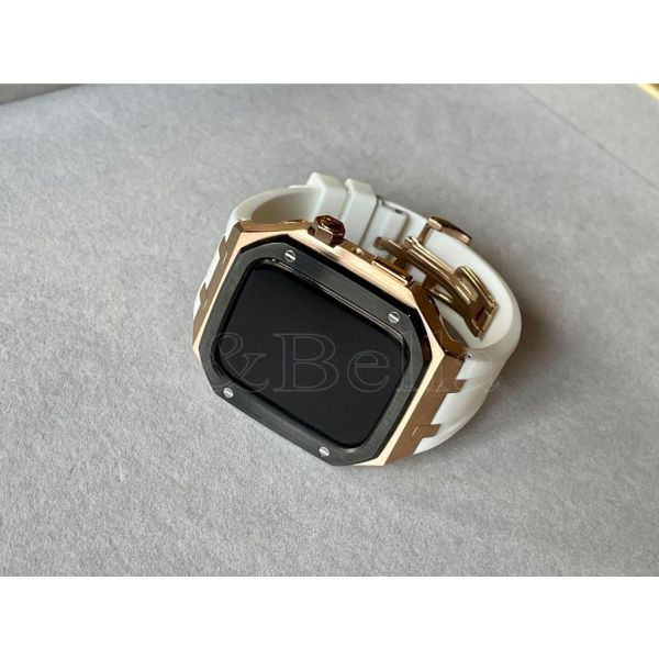 〔福利品〕Apple Watch 44mm、45mm 玫瑰金黑框手錶殼-特製款 Apple Watch手錶殼,Apple Watch不鏽鋼殼,Apple Watch錶殼,Apple Watch保護殼,Apple Watch錶帶