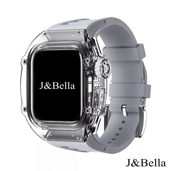 Apple Watch Ice Case 44mm、45mm 透明手錶殼(灰色錶帶) Apple Watch手錶殼,Apple Watch不鏽鋼殼,Apple Watch保護殼,Apple Watch鋁合金殼,Apple Watch碳纖維殼,Apple Watch透明錶殼,Apple Watch錶帶