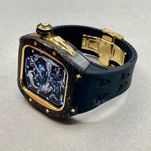 Apple Watch 10 RSC2-Carbon 46mm 黑金色碳纖維手錶殼(黑色錶冠環+黑色橡膠錶帶) Apple Watch手錶殼,Apple Watch不鏽鋼殼,Apple Watch保護殼,Apple Watch鋁合金殼,Apple Watch鈦合金殼,Apple Watch碳纖維殼,Apple Watch石英纖維,Apple Watch透明錶殼,Apple Watch水晶錶殼,Apple Watch錶帶