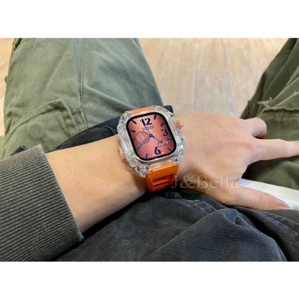 Apple Watch Ice Case Ultra 49mm 透明手錶殼(橘色錶帶) Apple Watch手錶殼,Apple Watch不鏽鋼殼,Apple Watch保護殼,Apple Watch鋁合金殼,Apple Watch碳纖維殼,Apple Watch透明錶殼,Apple Watch錶帶