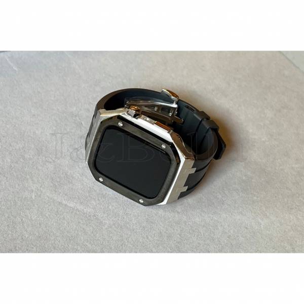 Apple Watch 44mm、45mm 銀色黑框不鏽鋼手錶殼-特製款 Apple Watch手錶殼,Apple Watch不鏽鋼殼,Apple Watch錶殼,Apple Watch保護殼,Apple Watch錶帶