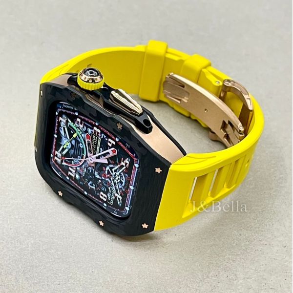 Apple Watch 10 RSC-Carbon 46mm 黑玫瑰金碳纖維手錶殼(黃色錶帶) Apple Watch手錶殼,Apple Watch不鏽鋼殼,Apple Watch保護殼,Apple Watch鋁合金殼,Apple Watch鈦合金殼,Apple Watch碳纖維殼,Apple Watch石英纖維,Apple Watch透明錶殼,Apple Watch水晶錶殼,Apple Watch錶帶