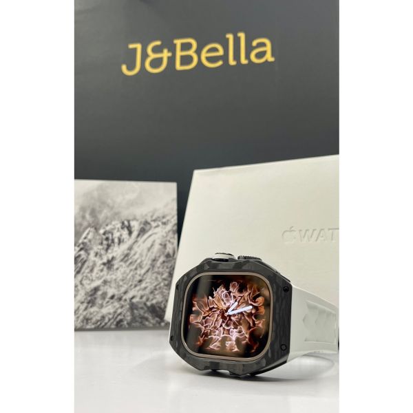 Apple Watch Ultra 49mm 黑色碳纖維手錶殼(白色錶冠+白色橡膠錶帶) Apple Watch手錶殼,Apple Watch不鏽鋼殼,Apple Watch保護殼,Apple Watch鋁合金殼,Apple Watch碳纖維殼,Apple Watch透明錶殼,Apple Watch錶帶