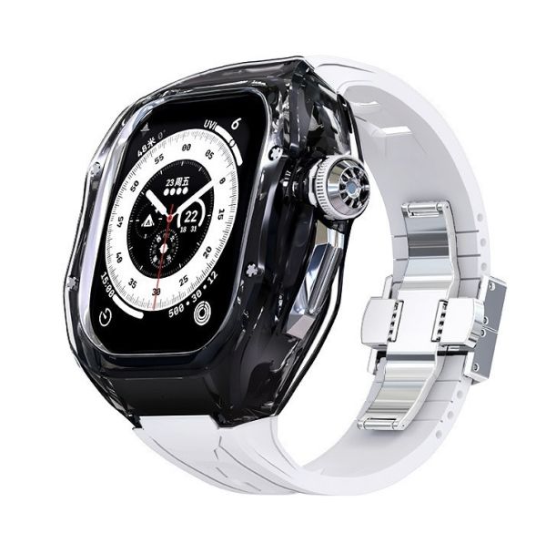 Apple Watch TR90 Case Ultra 49mm 黑色朔膠鈦透明手錶殼(白色錶帶) Apple Watch手錶殼,Apple Watch不鏽鋼殼,Apple Watch保護殼,Apple Watch鋁合金殼,Apple Watch鈦合金殼,Apple Watch碳纖維殼,Apple Watch石英纖維,Apple Watch透明錶殼,Apple Watch水晶錶殼,Apple Watch錶帶