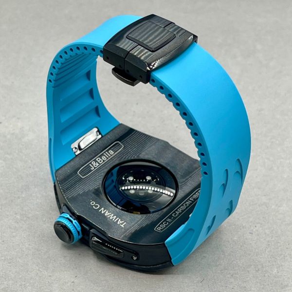 Apple Watch 10 RSC2-Carbon 46mm 黑色碳纖維手錶殼(藍色錶冠環+藍色橡膠錶帶) Apple Watch手錶殼,Apple Watch不鏽鋼殼,Apple Watch保護殼,Apple Watch鋁合金殼,Apple Watch鈦合金殼,Apple Watch碳纖維殼,Apple Watch石英纖維,Apple Watch透明錶殼,Apple Watch水晶錶殼,Apple Watch錶帶
