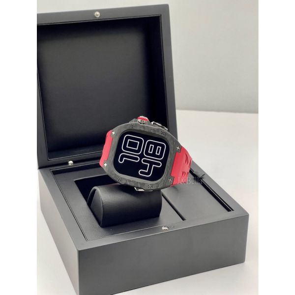 Apple Watch RSC2-Carbon Ultra 49mm 黑銀色碳纖維手錶殼(紅色錶冠環+紅色橡膠錶帶) Apple Watch手錶殼,Apple Watch不鏽鋼殼,Apple Watch保護殼,Apple Watch鋁合金殼,Apple Watch鈦合金殼,Apple Watch碳纖維殼,Apple Watch透明錶殼,Apple Watch錶帶