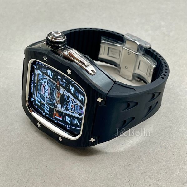 Apple Watch 10 RSC2-Carbon 46mm 黑銀色碳纖維手錶殼(黑色錶冠環+黑色橡膠錶帶) Apple Watch手錶殼,Apple Watch不鏽鋼殼,Apple Watch保護殼,Apple Watch鋁合金殼,Apple Watch鈦合金殼,Apple Watch碳纖維殼,Apple Watch石英纖維,Apple Watch透明錶殼,Apple Watch水晶錶殼,Apple Watch錶帶