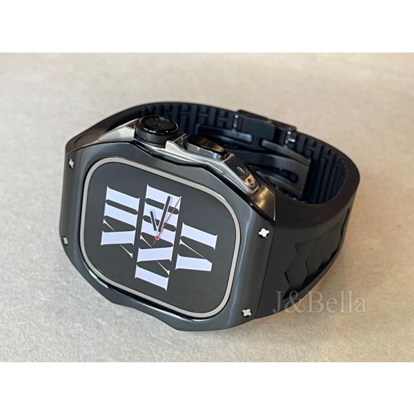 Apple Watch Ultra 49mm 黑銀鈦合金手錶殼(黑色錶冠+黑色膠錶帶) Apple Watch手錶殼,Apple Watch不鏽鋼殼,Apple Watch保護殼,Apple Watch鋁合金殼,Apple Watch鈦合金殼,Apple Watch碳纖維殼,Apple Watch透明錶殼,Apple Watch錶帶