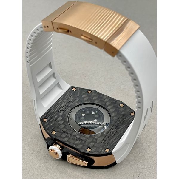 Apple Watch RSC2-Carbon Ultra 49mm 黑玫瑰金色碳纖維手錶殼(白色錶冠環+白色橡膠錶帶) Apple Watch手錶殼,Apple Watch不鏽鋼殼,Apple Watch保護殼,Apple Watch鋁合金殼,Apple Watch鈦合金殼,Apple Watch碳纖維殼,Apple Watch透明錶殼,Apple Watch錶帶