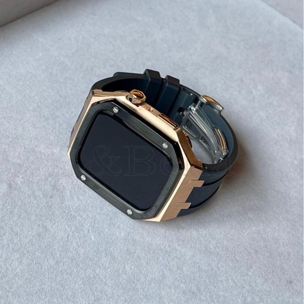 〔福利品〕Apple Watch 44mm、45mm 玫瑰金黑框手錶殼-特製款 Apple Watch手錶殼,Apple Watch不鏽鋼殼,Apple Watch錶殼,Apple Watch保護殼,Apple Watch錶帶