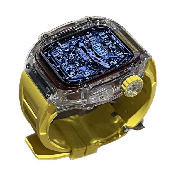 Apple Watch Ice Case 44mm、45mm 透明手錶殼(黃色錶帶) Apple Watch手錶殼,Apple Watch不鏽鋼殼,Apple Watch保護殼,Apple Watch鋁合金殼,Apple Watch透明錶殼,Apple Watch錶帶