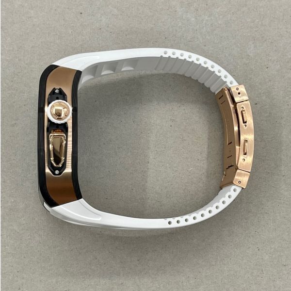 Apple Watch RSC2-Carbon Ultra 49mm 黑玫瑰金色碳纖維手錶殼(白色錶冠環+白色橡膠錶帶) Apple Watch手錶殼,Apple Watch不鏽鋼殼,Apple Watch保護殼,Apple Watch鋁合金殼,Apple Watch鈦合金殼,Apple Watch碳纖維殼,Apple Watch透明錶殼,Apple Watch錶帶