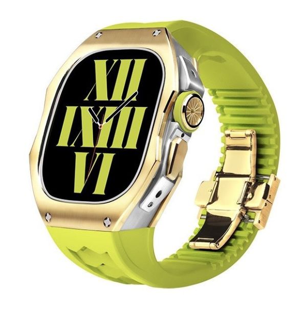 Apple Watch Ultra 49mm 金銀色鈦合金手錶殼(檸檬黃錶冠+檸檬黃橡膠錶帶) Apple Watch手錶殼,Apple Watch不鏽鋼殼,Apple Watch保護殼,Apple Watch鋁合金殼,Apple Watch鈦合金殼,Apple Watch碳纖維殼,Apple Watch透明錶殼,Apple Watch錶帶
