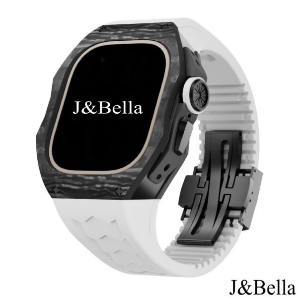 Apple Watch Ultra 49mm 黑色碳纖維手錶殼(白色錶冠+白色橡膠錶帶) Apple Watch手錶殼,Apple Watch不鏽鋼殼,Apple Watch保護殼,Apple Watch鋁合金殼,Apple Watch碳纖維殼,Apple Watch透明錶殼,Apple Watch錶帶