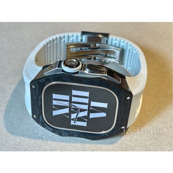 Apple Watch Ultra 49mm 黑銀碳纖維手錶殼(白色錶冠+白色橡膠錶帶) Apple Watch手錶殼,Apple Watch不鏽鋼殼,Apple Watch保護殼,Apple Watch鋁合金殼,Apple Watch碳纖維殼,Apple Watch透明錶殼,Apple Watch錶帶
