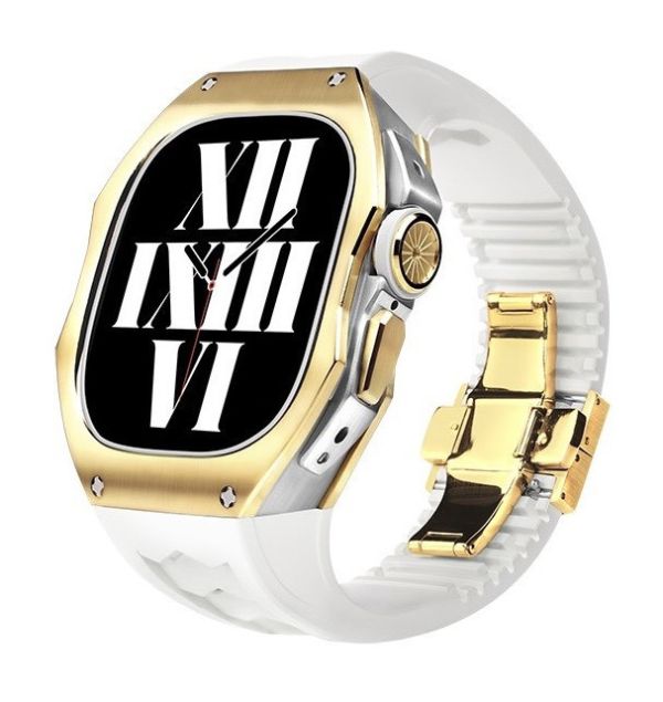 Apple Watch Ultra 49mm 金銀色鈦合金手錶殼(白色錶冠+白色橡膠錶帶) Apple Watch手錶殼,Apple Watch不鏽鋼殼,Apple Watch保護殼,Apple Watch鋁合金殼,Apple Watch鈦合金殼,Apple Watch碳纖維殼,Apple Watch透明錶殼,Apple Watch錶帶